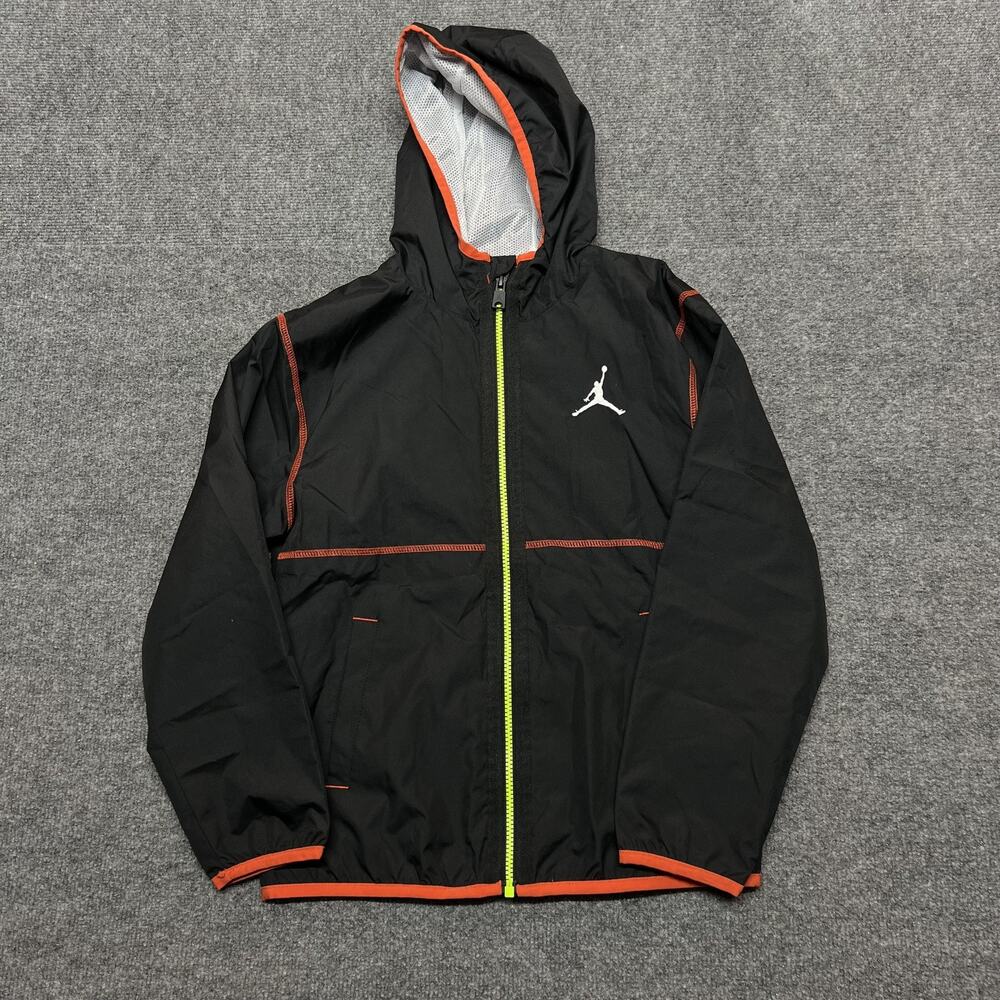Jordan Jacket Boys Medium 10-12 Black Hooded Windbreaker Full Zip Mesh Lined